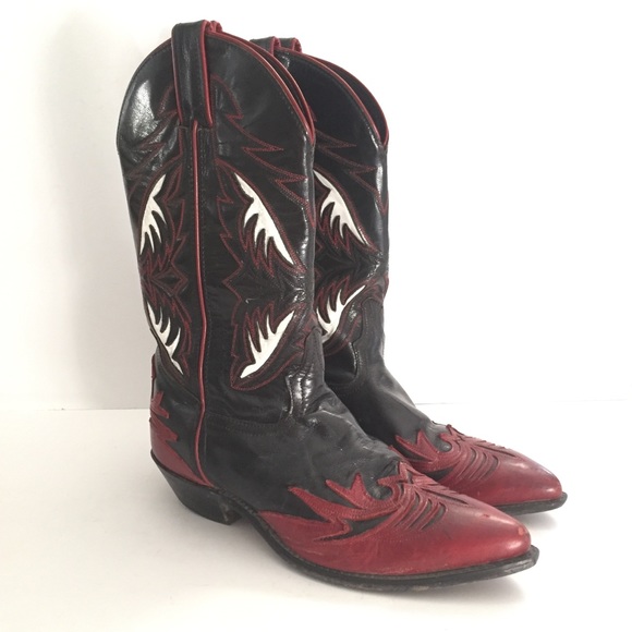 Western Boots Red Black Cowboy Boho 95m 